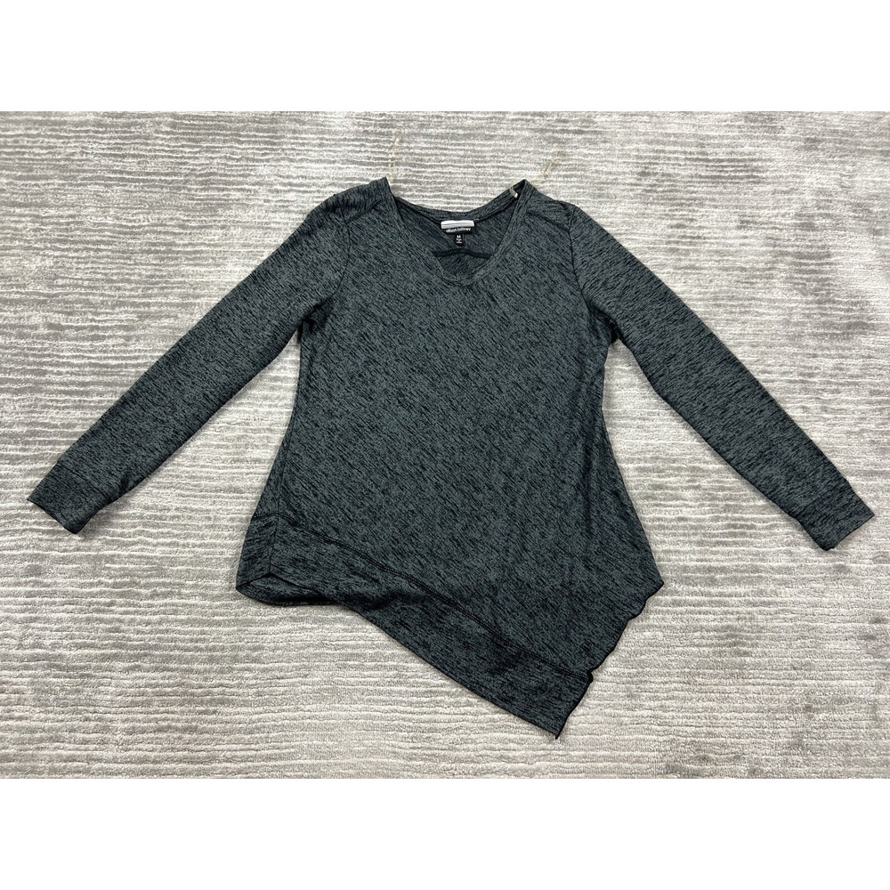 Allison Brittney Top Womens M Gray Space Dye V-Neck Asymmetrical Sharkbite Hem